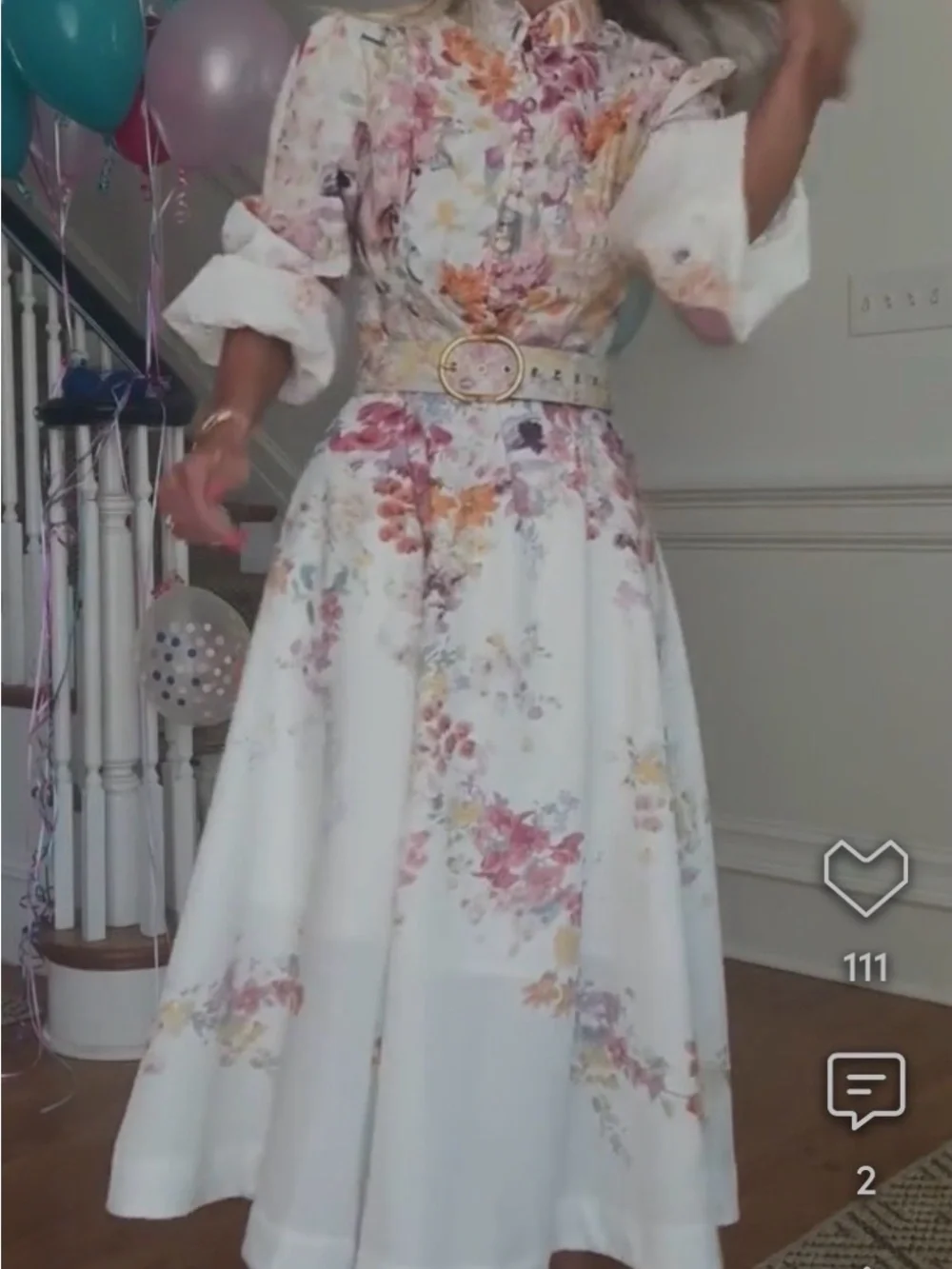 Benaar Anastasia long puff sleeve Floral Belted Maxi Dress - White Multi Size XS - Picture 10 of 10